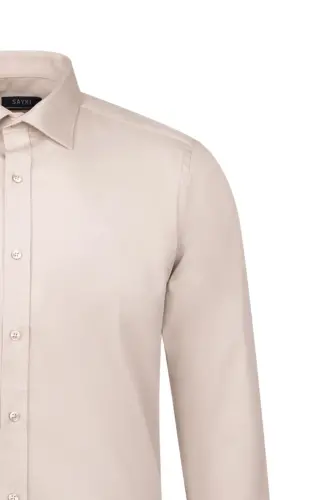 Beige Slim Fit Long Sleeve 100% Cotton Casual Flannel Shirt - 3