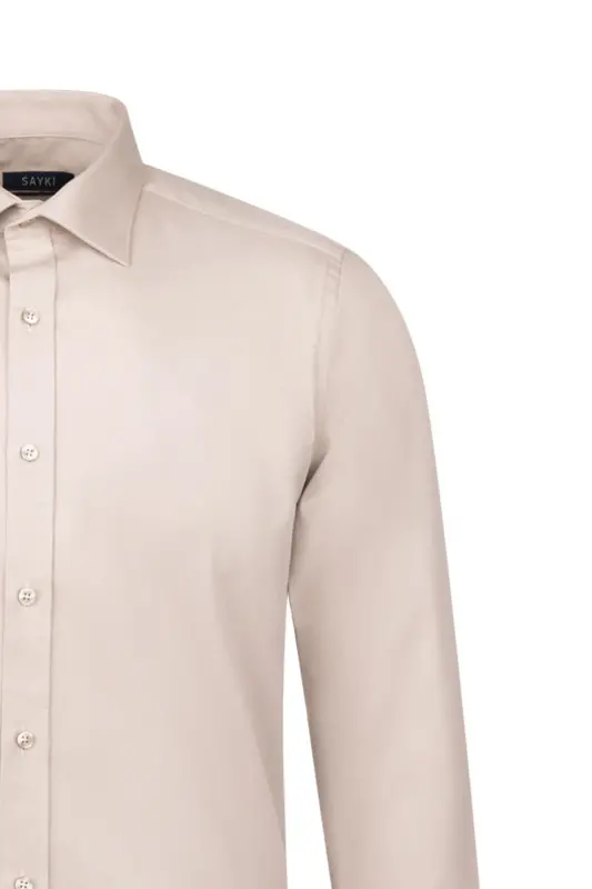 Beige Slim Fit Long Sleeve 100% Cotton Casual Flannel Shirt - 3