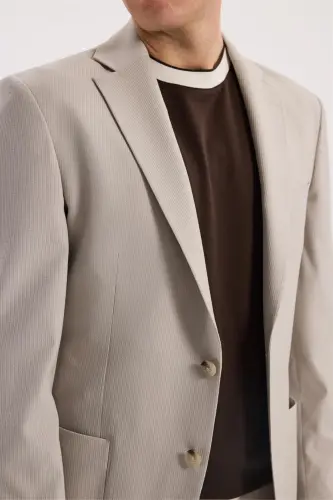 Beige Slim Fit Mock Neck Flexible Sport Jacket - 3