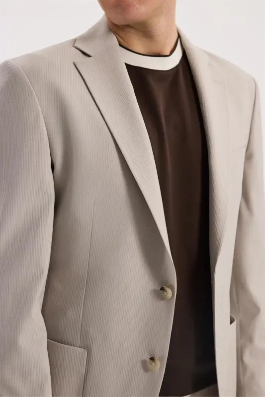 Beige Slim Fit Mock Neck Flexible Sport Jacket - 3