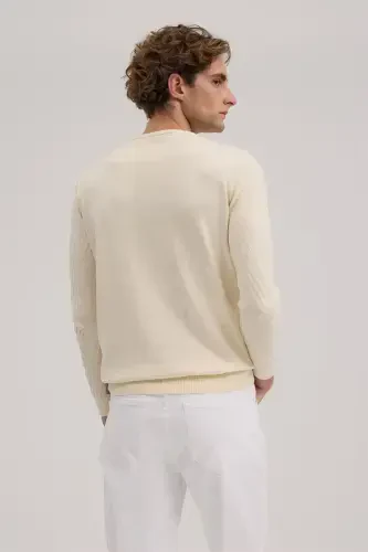 Beige Slim Fit Patterned Crew Neck Knitwear - 4
