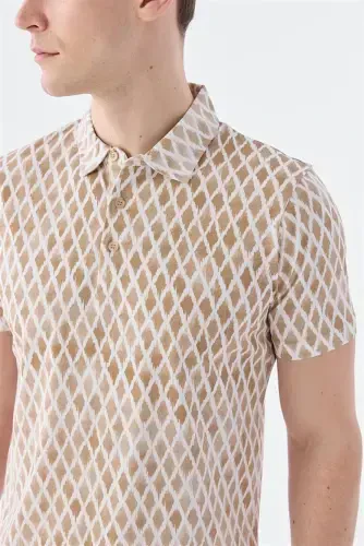 Beige Slim Fit Patterned Polo Shirt - 1