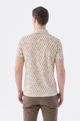 Beige Slim Fit Patterned Polo Shirt - 2