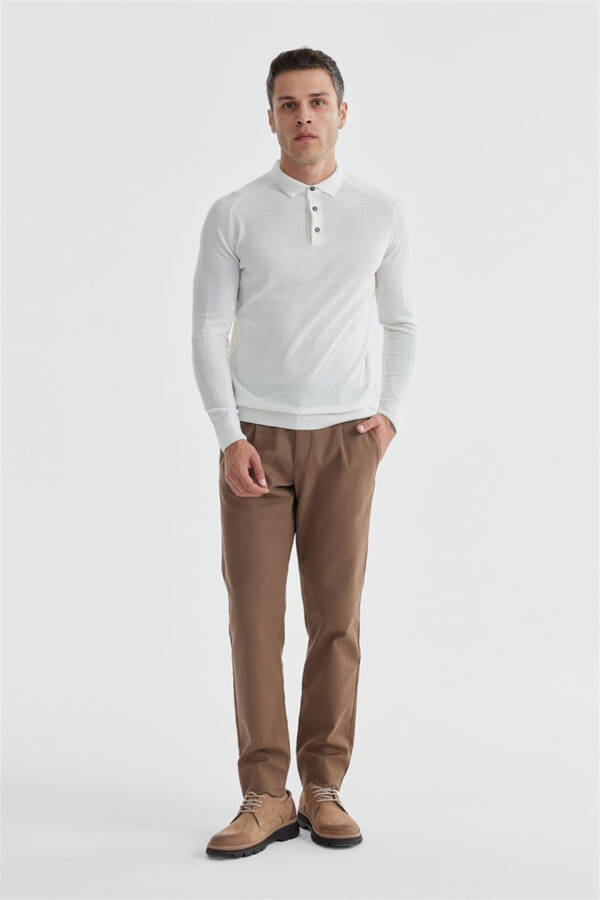 Beige Slim Fit Patterned Wool Polo Neck Jumper - 2