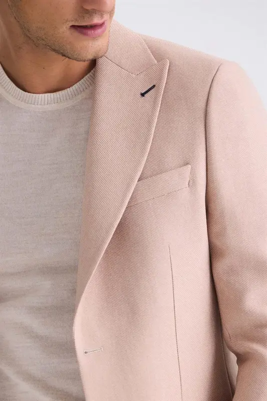 Beige Slim Fit Peak Lapel Casual Summer Jacket - 3