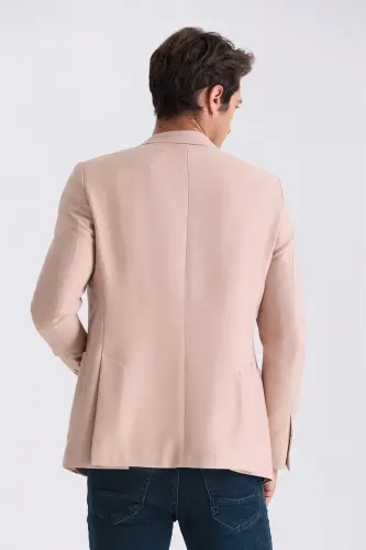 Beige Slim Fit Peak Lapel Casual Summer Jacket - 4