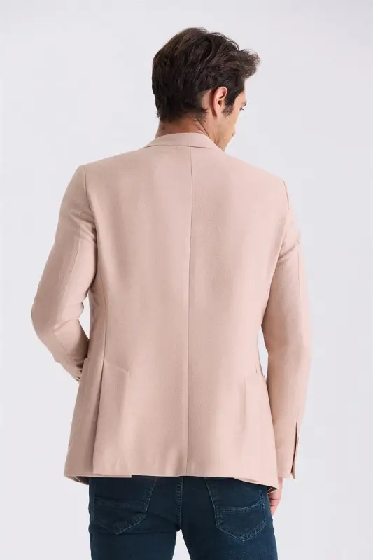 Beige Slim Fit Peak Lapel Casual Summer Jacket - 4