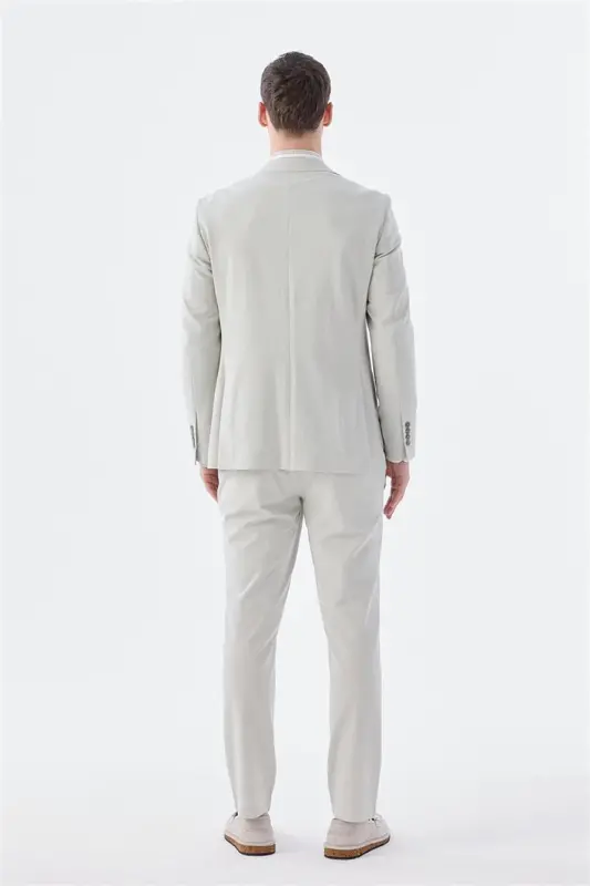 Beige Slim Fit Peak Lapel Suit - 4
