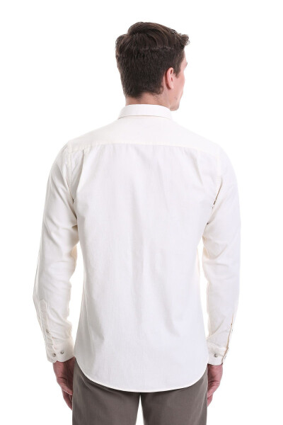 Beige Slim Fit Plain 100% Cotton Button-Down Collar Long Sleeve - 5