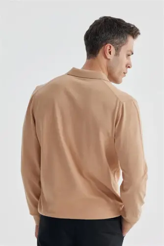 Beige Slim Fit Polo Neck Knitted Pullover - 4