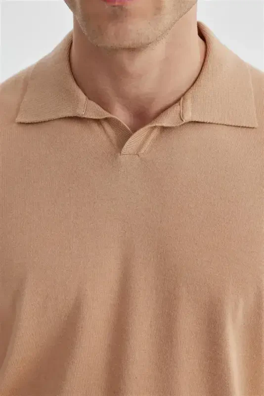 Beige Slim Fit Polo Neck Knitted Pullover - 3