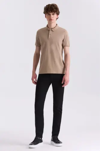 Beige Slim Fit Polo Neck T-Shirt 