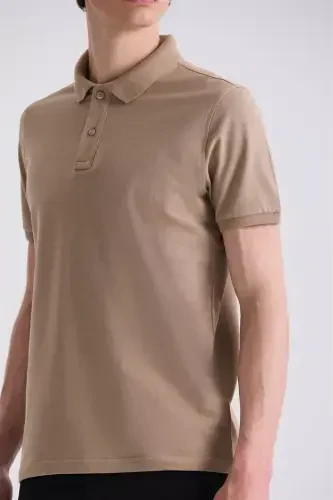Beige Slim Fit Polo Neck T-Shirt - 3