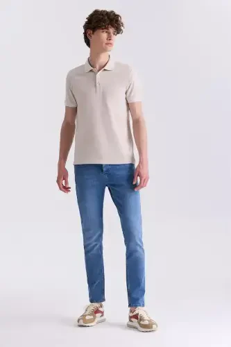 Beige Slim Fit Printed Polo T-Shirt - Modazone (1)