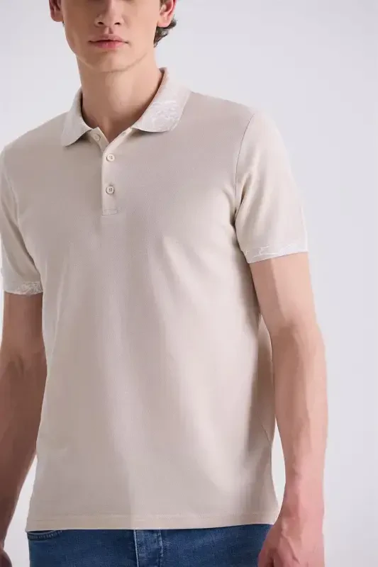 Beige Slim Fit Printed Polo T-Shirt - 3