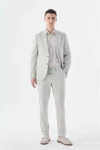 Beige Slim Fit Stretch Fabric Suit - 1