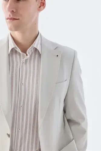 Beige Slim Fit Stretch Fabric Suit - 3