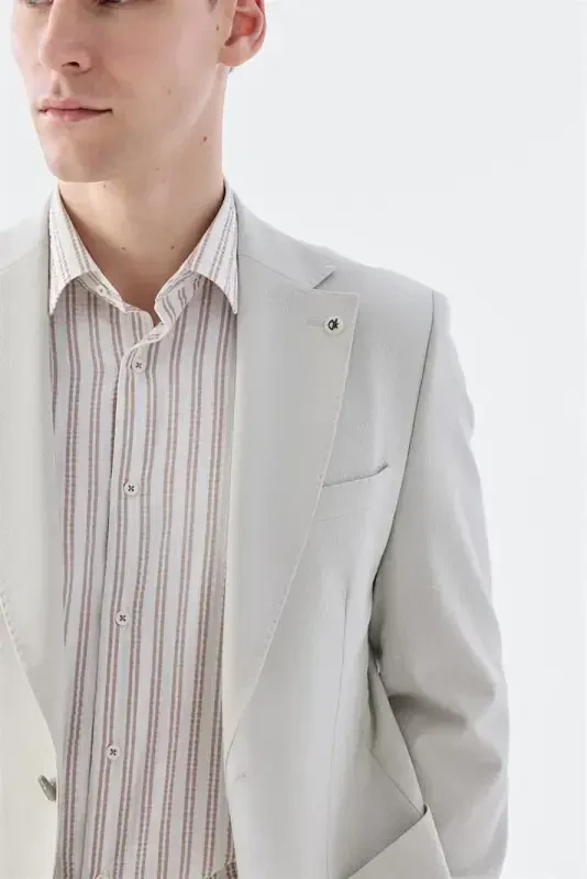 Beige Slim Fit Stretch Fabric Suit - 3