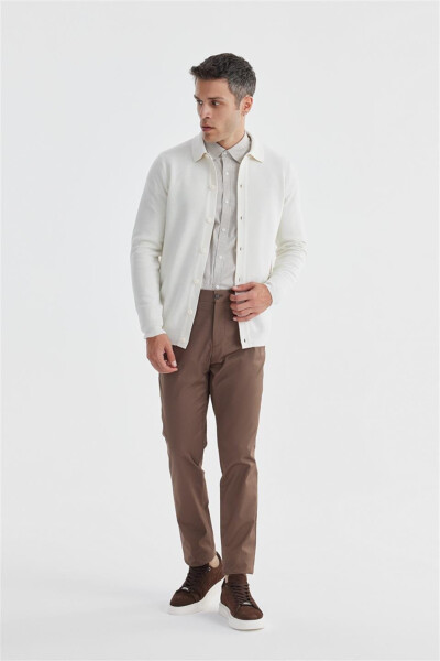 Beige Slim Fit Wool Button-Up Polo Neck Knitwear - 5