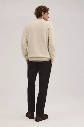 Beige Slim Fit Zippered Knit Sweater - 4