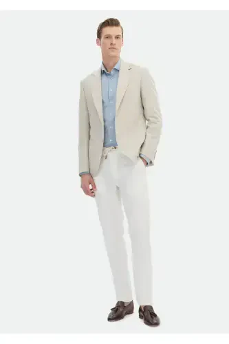 Beige Striped Zeroweight Slim Fit Cotton Blend Jacket - RAMSEY (1)