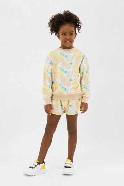 Beige Sweatshirt with Batik Print for Girls - 1