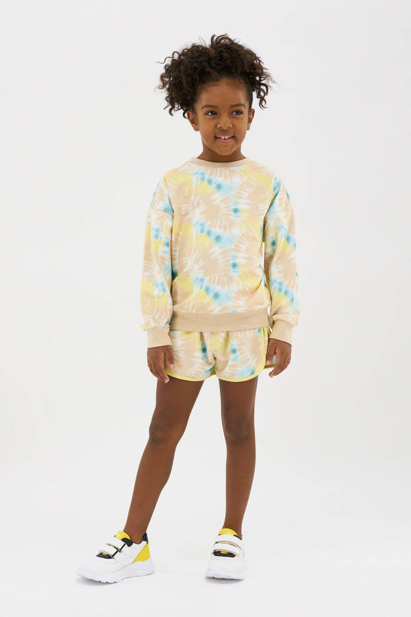 Beige Sweatshirt with Batik Print for Girls - 1
