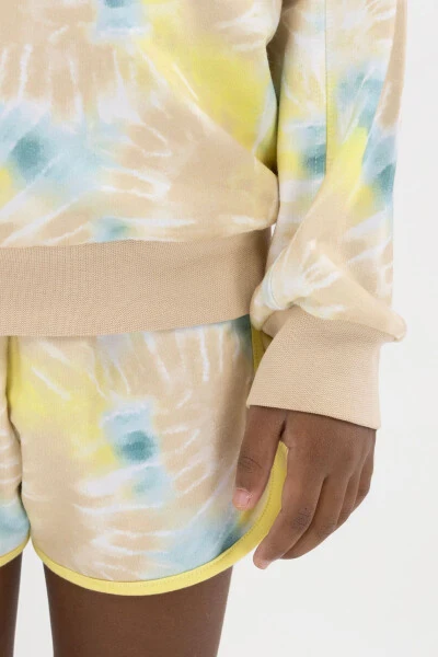 Beige Sweatshirt with Batik Print for Girls - 2