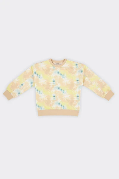 Beige Sweatshirt with Batik Print for Girls - 4