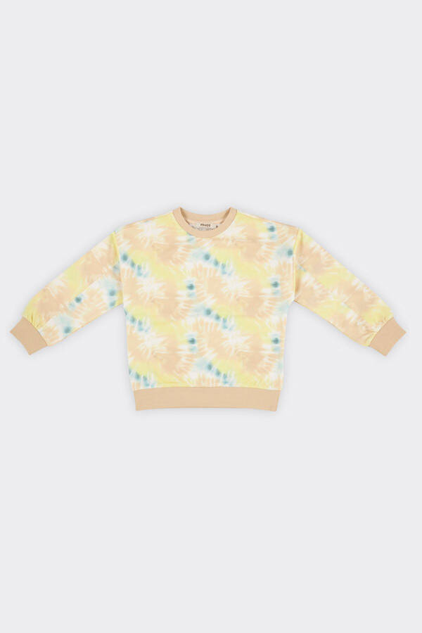 Beige Sweatshirt with Batik Print for Girls - 4