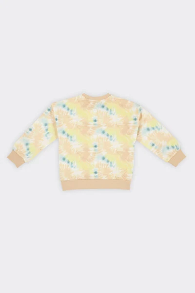 Beige Sweatshirt with Batik Print for Girls - 5