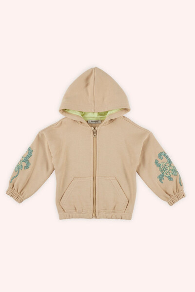 Beige Sweatshirt with Zipper for Baby Girl - PANÇO