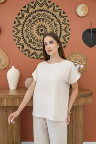 Beige T-Shirt And Trouser Set - BÜYÜKBEDENIZ (1)