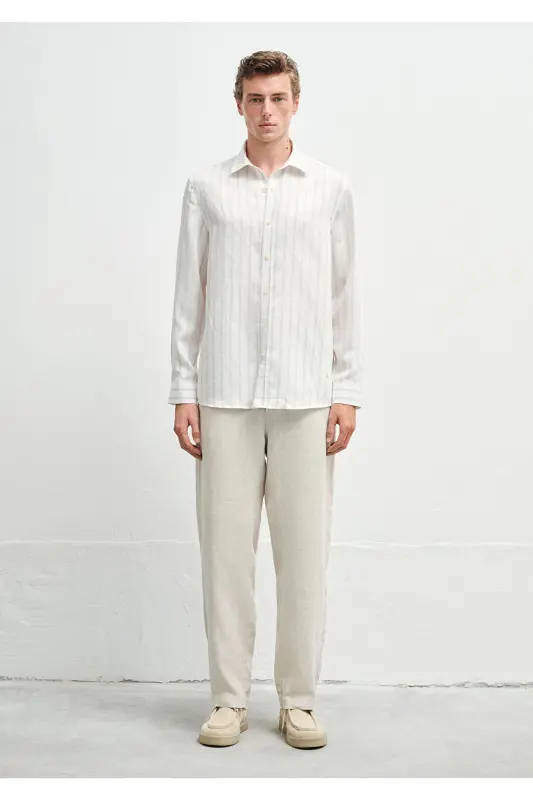 Beige Tencel TM Lyocell Shirt Regular Fit / Normal K - 2