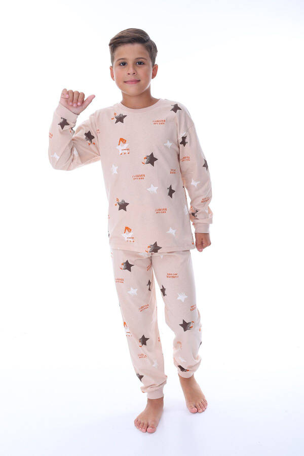 Beige Unisex Pajama Set with Star and Note Pattern - 2