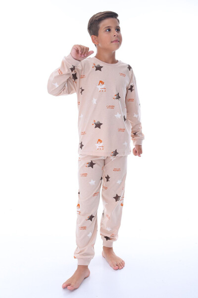 Beige Unisex Pajama Set with Star and Note Pattern - 4