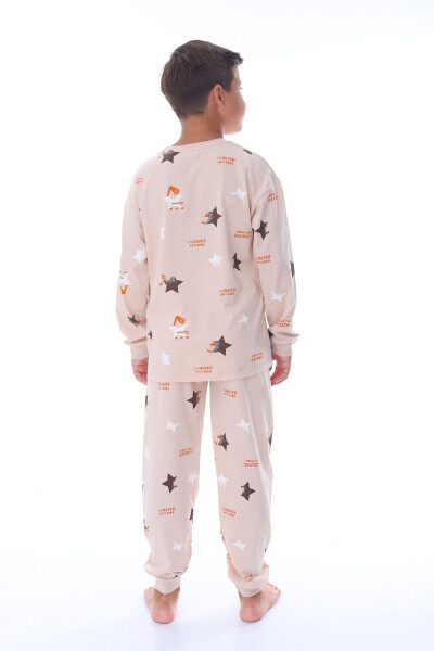 Beige Unisex Pajama Set with Star and Note Pattern - 5