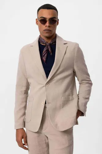 Beige Unlined Pocket Blazer Jacket for Men 