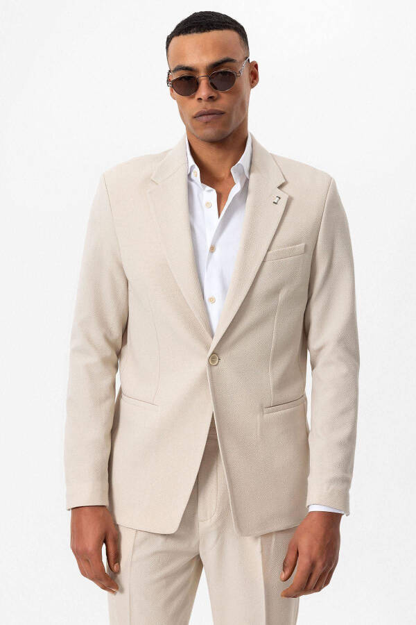 Beige Unlined Single Button Men's Blazer Jacket - 13