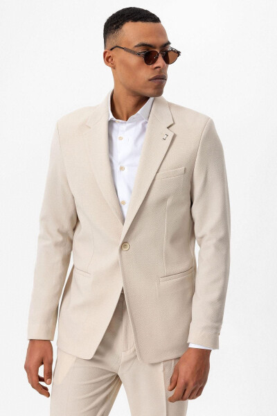 Beige Unlined Single Button Men's Blazer Jacket - 15