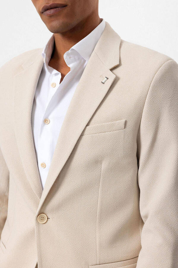 Beige Unlined Single Button Men's Blazer Jacket - 16