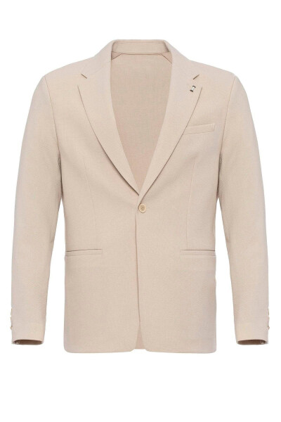 Beige Unlined Single Button Men's Blazer Jacket - 18