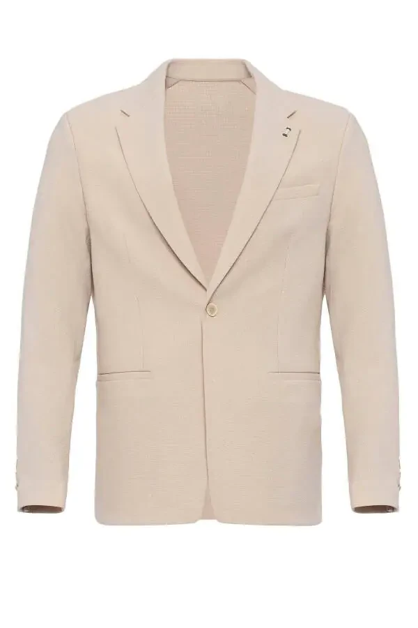 Beige Unlined Single Button Men's Blazer Jacket - 12