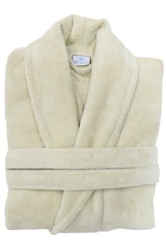 Beige Women/Men Unisex Shawl Collar Bathrobe One Piece-beige - 1