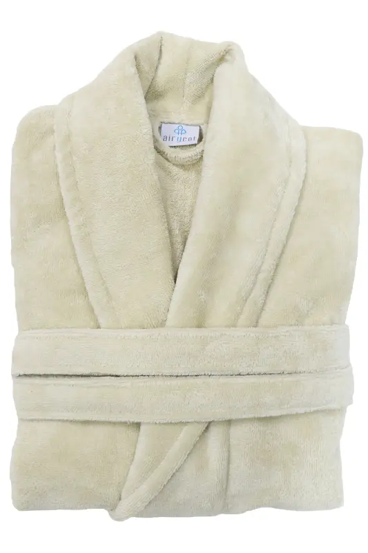 Beige Women/Men Unisex Shawl Collar Bathrobe One Piece-beige - 1