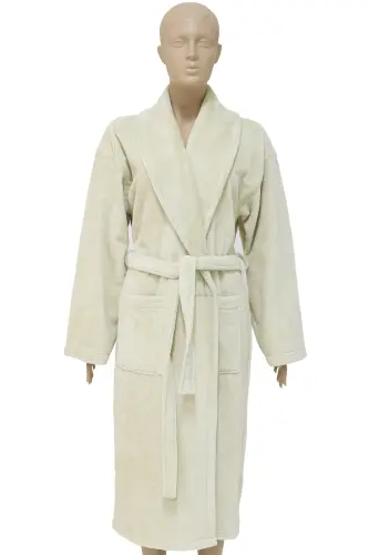 Beige Women/Men Unisex Shawl Collar Bathrobe One Piece-beige - AİRYCOT (1)