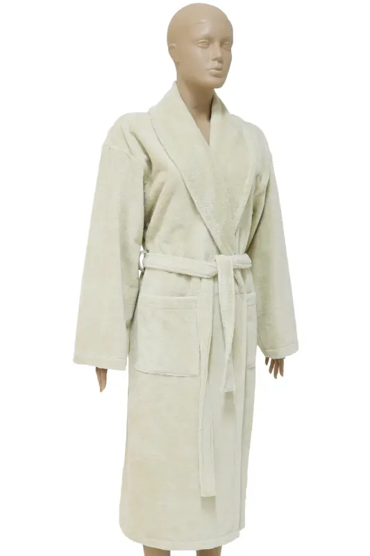 Beige Women/Men Unisex Shawl Collar Bathrobe One Piece-beige - 3