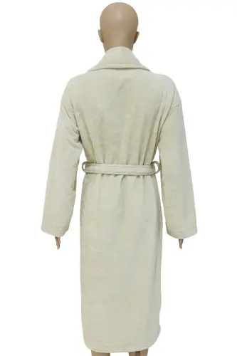 Beige Women/Men Unisex Shawl Collar Bathrobe One Piece-beige - 4