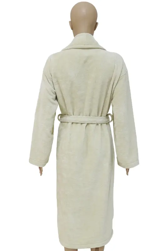 Beige Women/Men Unisex Shawl Collar Bathrobe One Piece-beige - 4