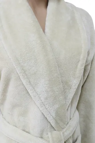 Beige Women/Men Unisex Shawl Collar Bathrobe One Piece-beige - 5